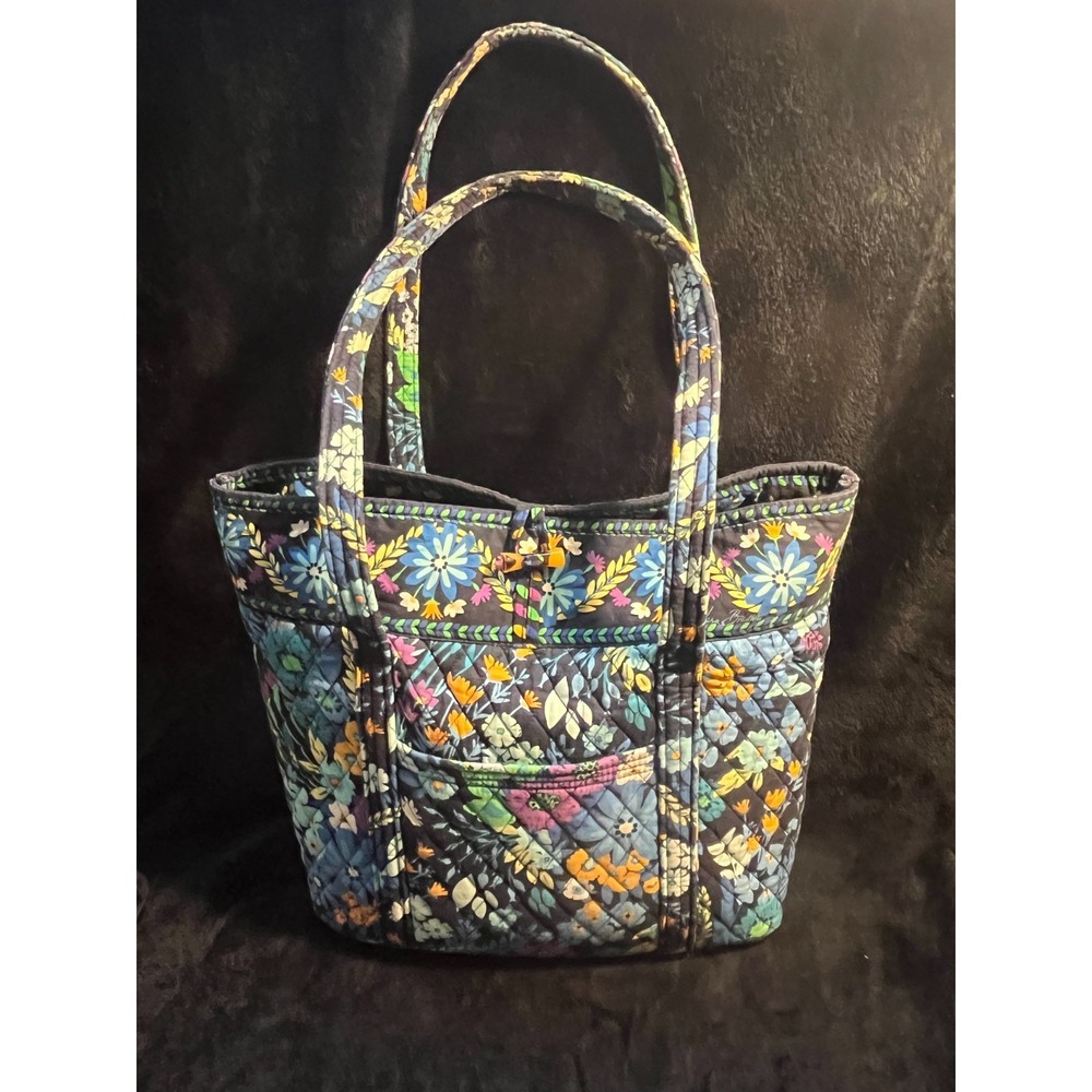 VERA BRADLEY Original Tote Bag MIDNIGHT BLUES Travel Toggle Pockets galore! RARE